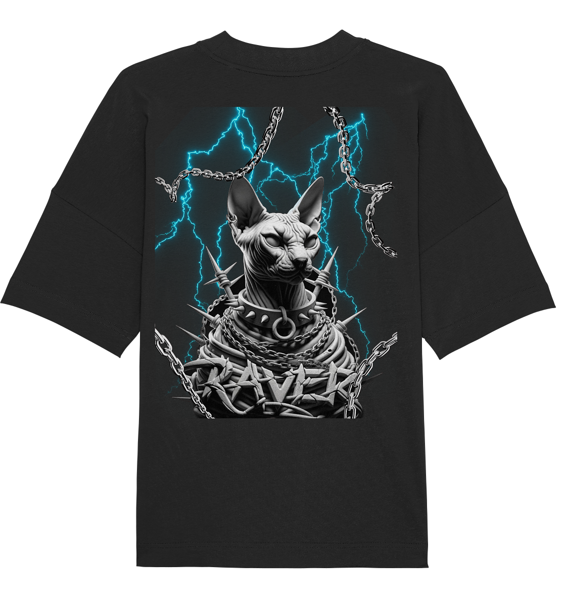 Rave Cat Flash (Backprint) - Organic Oversize Shirt