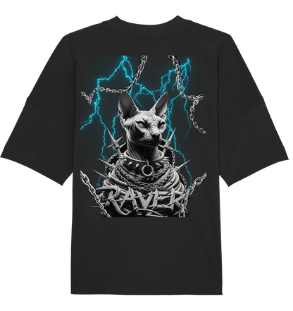 Rave Cat Flash (Backprint) - Organic Oversize Shirt