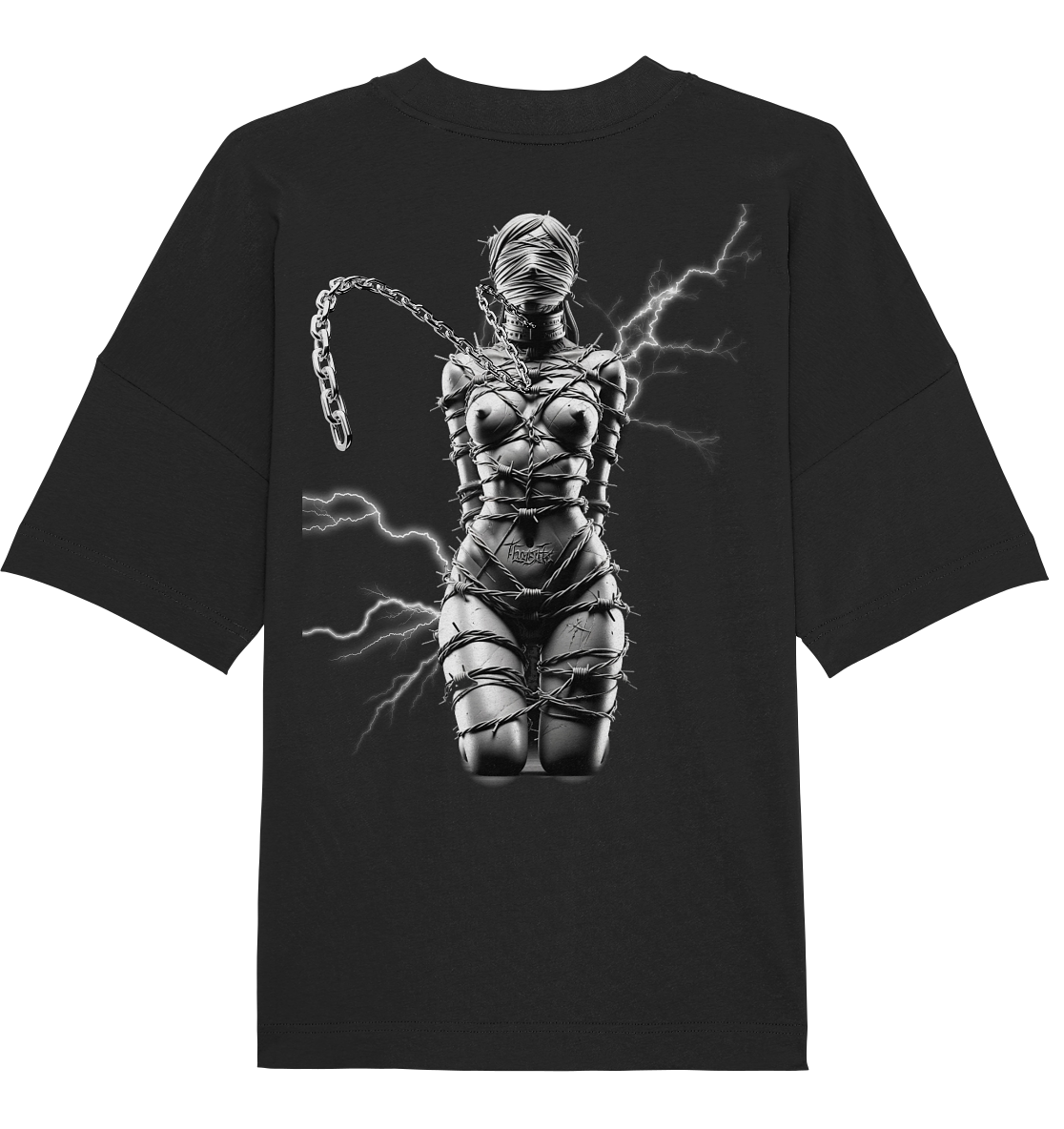 BDSM Techno Fusion – Barbed Wire Embrace Flash (Backprint) - Organic Oversize Shirt