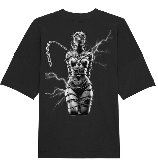 BDSM Techno Fusion – Barbed Wire Embrace Flash (Backprint) - Organic Oversize Shirt