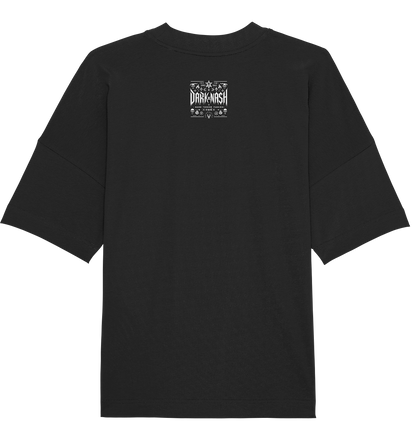 Schwarzes Darkxnash Rave Shirt von der Rückeite mit den Logo drauf