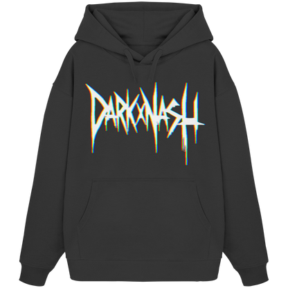 Vorderseite des Psychedelic Princess Hoodies mit auffälligem DarkXNash-Logo im glitchigen Stil und modernem Oversize-Schnitt.